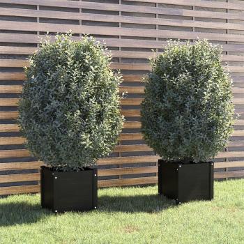 Black Solid Pinewood Garden Planters 2 pcs 40x40x40 cm