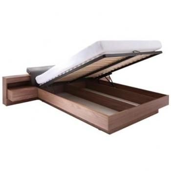 Cama con canapé de 180 cm RENATO y mesitas de noche con LED color nogal - 236 x 291 x 90 cm