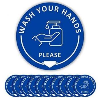 Señal Adhesiva de Lavado a Mano, TAOPE 10 PCS Please Wash Your Hands Signo de Etiqueta de Vinilo Impermeable, Pegatinas de Pared Autoadhesivo para Hogares Escuelas Hospitales Espacios Públicos-Pequeño