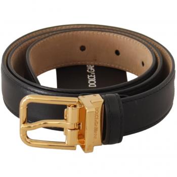 Dolce & Gabbana Black Calf Leather Gold Metal Logo Waist Buckle Belt - 75 cm / 30 Inches
