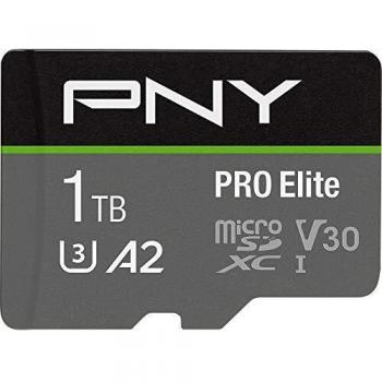 PNY Tarjeta de Memoria microSDXC Pro Elite 1TB + Adaptador SD, A2 App Performance, hasta 100MB/s de Velocidad de Lectura, Clase 10 UHS-I, U3, V30 para vídeo de 4K