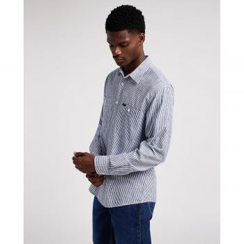 Camisa de hombre Lee de corte relaxed con rayas en color blanco, modelo Worker Shirt 2.0