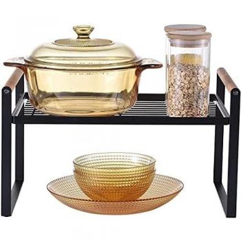 Jufuruiling - -Organizador de estantes de cocina, estantes para especias, mango de madera de roble, adecuado para el hogar, cocina y armario de cocina,