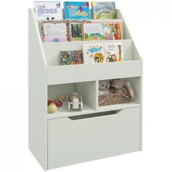 Estantería Infantil HOMCOM de Madera con 3 Compartimentos, 2 Cubos y Cajón Móvil con 4 Ruedas, Librería para Habitación de Niños y Sala de Juegos, Dimensiones: 60x