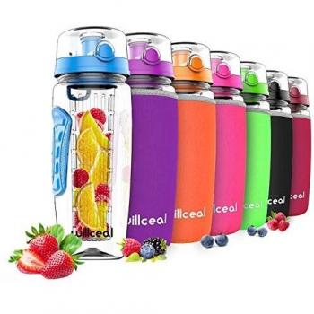 willceal Botella de Agua con Tapa para infusiones de Frutas, Resistente, con diseño a Prueba de Fugas, tamaño Grande, Ideal para Llevar Cuando Haces Deportes, para IR a Acampar