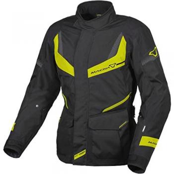Macna Chaqueta de Moto Mujer Rancher Negra y Amarilla Fluo, impermeable, textil, talla L