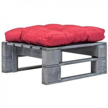 vidaXL Otomana de Jardín de Palés con Cojín Rojo Madera Gris Decoración Mueble Patio