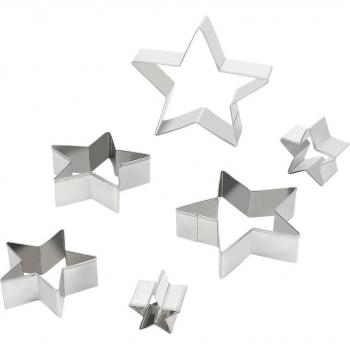 Set de 6 cortadores de galleta con forma de estrella, ideal para repostería creativa