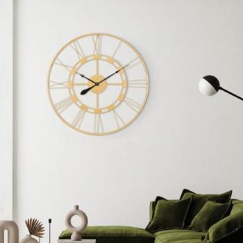 Reloj de Pared Estocolmo Ø 85 cm Redondo de Hierro Metal Industrial Estilo Vintage Dorado Decorativo Interior Diseño Retro Silencioso sin Ruidos Tic-TAC con Grandes Números Romanos