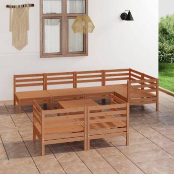 Conjunto de sala de jardín 8 piezas de madera maciza de pino ámbar