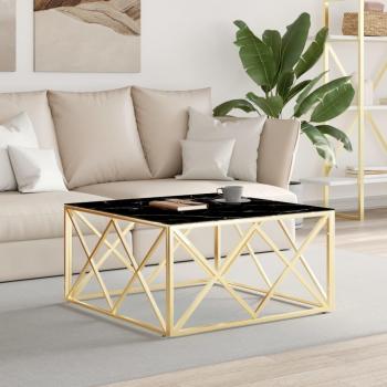 Mesa de centro dorada 80x80x40 cm en acero inoxidable y vidrio