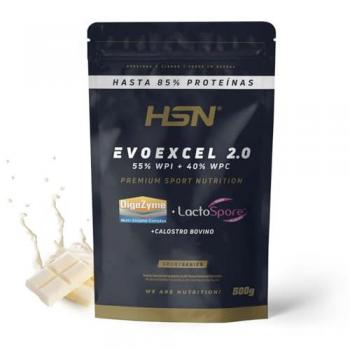 Batido de Proteína Suero de Leche HSN Evoexcel 2.0 | Aislado + Concentrado | Sabor Chocolate Blanco 500 g | 17 Tomas por Envase | Con DigeZyme®, LactoSp