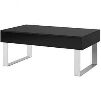Mesa de centro angular Providence B136, Negro y Brillante, 45x64x110cm, Aglomerado Laminado con Dos Cajones y Patas de Metal