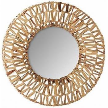 Espejo trenzado de metal y fibra natural - Ø 45 cm - Beige