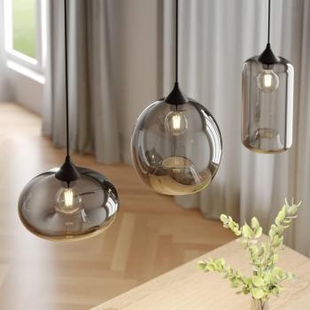Lámpara colgante Lindby Marla, 3 luces, cristal gris humo, E27, moderno, metal para salón y comedor