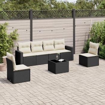Juego de sofás de jardín con almohadas 7 piezas Polyrattan negro