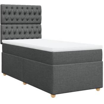 Cama box spring con colchón tela gris oscuro 90x200 cm
