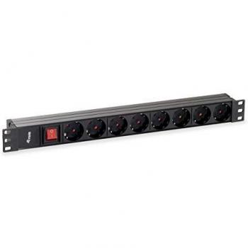 Equip Regleta Aluminio para Rack 19 1U con 8 Enchufes Schuko, 2 USB, Interruptor y Protección Sobretensión, Capacidad Máxima 4000W, Cable de 1.8m - Negro