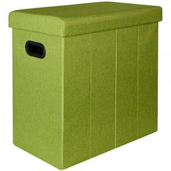 Cesto de Ropa Plegable 70L con Tapa Acolchada y Puff Rectangular Verde