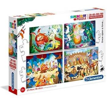 Clementoni-21406 Puzzles 20+60+100+180 Piezas Había una Vez, Multicolor, 21406