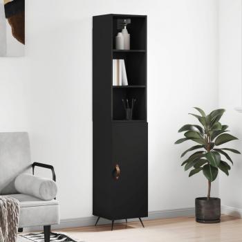 Aparador de madera contrachapada negro 34,5x34x180 cm con 1 puerta, Mueble de Almacenaje de Salón, Buffet para salón, Armario Auxiliar y Armario de Almacenamiento