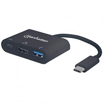 Adaptador USB-C a HDMI/USB-A/USB-C, Manhattan 152037, Color Negro