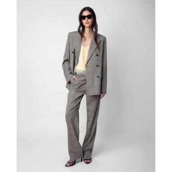 Zadig & Voltaire Gray Wool Checkered Straight Trousers for Women, Size XS