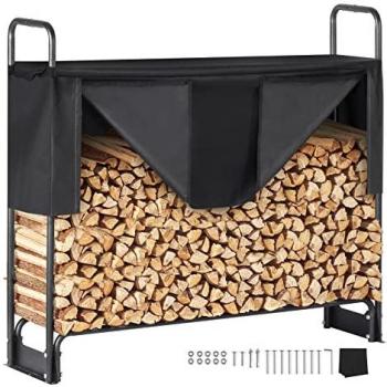 Estante de Almacenamiento de Leña 132x36x117 cm con Marco de Acero y Funda Impermeable 600D Oxford, Soporte para Chimenea, Carga de 200 kg