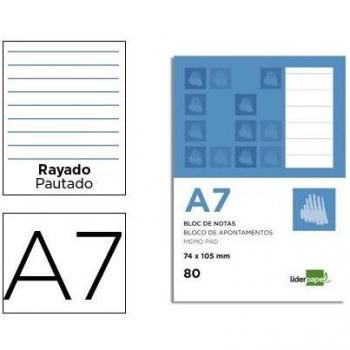 Bloc de notas horizontal Liderpapel A7 80 hojas 60g/m2 perforado
