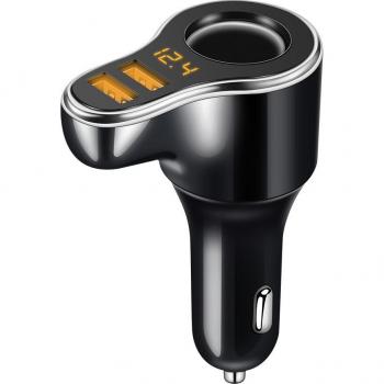Adaptador de Cargador de Coche 3.1A Dual USB con Voltímetro y Soporte para Carga Rápida DC 12-24V