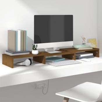 Soporte para monitor de madera maciza de pino marrón miel 80x24x10,5 cm