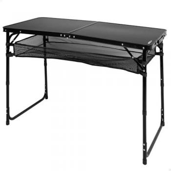 Mesa Plegable Exterior Aktive Ajustable en Altura, Antideslizante, 120x60 cm, Negro, con Asa de Transporte y Red Auxiliar Desmontable, Soporta 30 kg