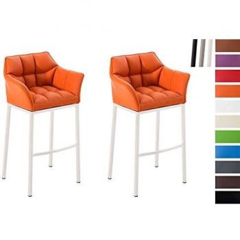 Set de 2 Taburetes Damaso Naranja y Blanco en Similicuir con Estructura de 4 Patas y Apoyabrazos