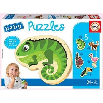 Educa - Baby Puzzles Animales Tropicales. Set de 5 Puzzles Infantiles Progresivos de 3 a 5 piezas. A partir de 24 meses. Ref.18587