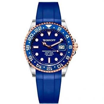 Bobroff Automatic Diver's Watch BF0006-CA - 1000m Water Resistance - Silver/Black with Black Rubber Strap