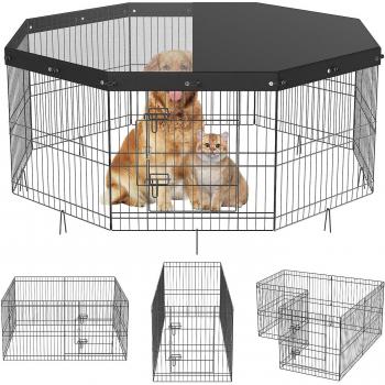 Corralito para perros Vevor de 24 H, jaula para cachorros, corral al aire libre para mascotas pequeñas y medianas, incluye valla de cubierta superior