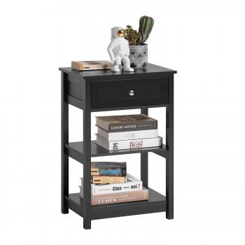 Mesa Auxiliar SoBuy FBT46-SCH con 1 Cajón, Consola, Mesita de Noche para Salón Comedor, Teléfono o Lámpara (Negro) - Madera negra con 2 estantes