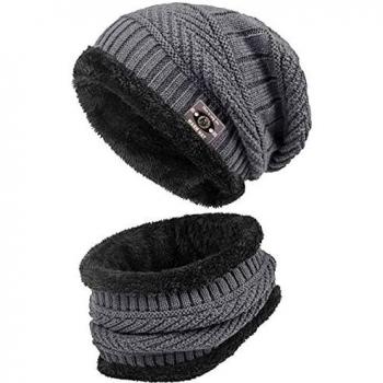 Gorro de invierno para hombre, de punto con bufanda y 2 piezas, gorro de esquí al aire libre y juego de bufanda Hombre Mujer Conjunto Set de Bufanda y Gorro de Punto Calentar Beanie