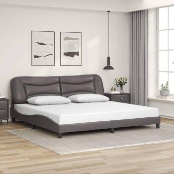 Cama con Cabecero Gris 200x200 cm en Cuero Sintético