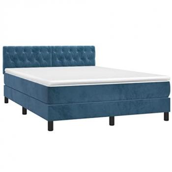 Cama box spring con colchón terciopelo azul oscuro 140x200 cm, acolchado reversible, muelles ensacados, adaptable, espuma viscoelástica
