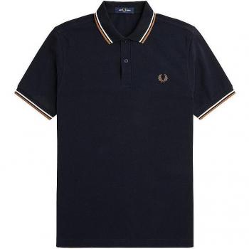 Fred Perry Polo Twin Tipped en Azul Marino con Detalles Blancos y Grises