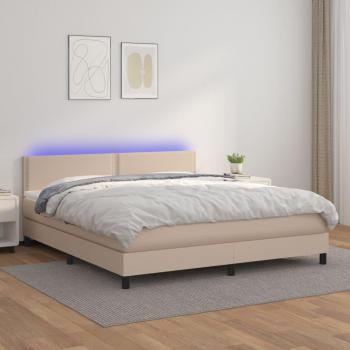 Cama box spring suave con colchón y LED en cuero sintético cappuccino 160x200cm