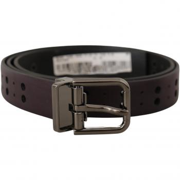 Dolce & Gabbana Men's Burgundy Leather Perforated Belt with Metal Buckle - 90 cm / 36 Inches