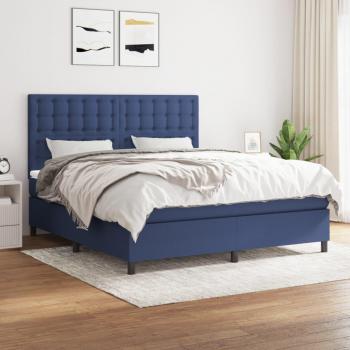 Cama box spring con colchón de muelles en tela azul 160x200 cm