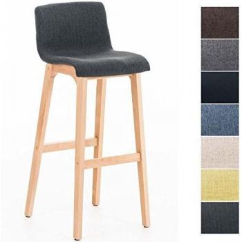 Taburete de Bar Hover con Base de Madera y Asiento en Tela, Altura 77cm, Color Gris Oscuro