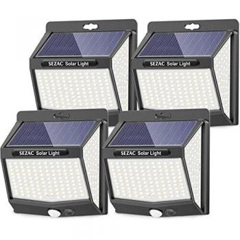 Luz Solar Exterior [4 Paquete/3 Modes] 270° Súper Brillante Focos Led Exterior Solares con Sensor de Movimiento, IP65 Luces Solares Led Exterior para Jardin, Garajes, Caminos, Puertas Delanteras