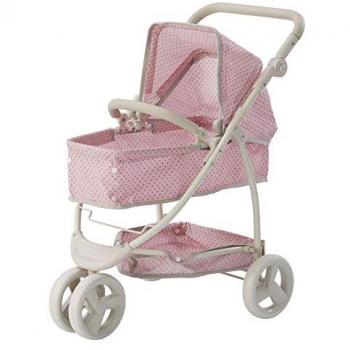 Teamson Kids 2 In 1 Dolls Pram Stroller Pushchair For Baby Dolls with Multi-Position Seat & Storage, Pink, Dimensions: 73.6cm H X 47cm W X 64.8cm D
