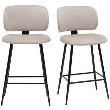 Set de 2 taburetes de cocina ATRIUM de terciopelo color topo y metal negro, 70 cm de altura