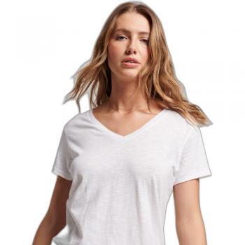 Camiseta Superdry de Manga Corta con Cuello Pico Studios Slub Bordado Vee Mujer