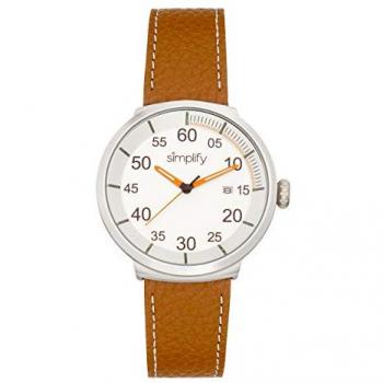 Simplify The 7100 Unisex Brown Leather Band Watch with Date - One Size, Stainless Steel